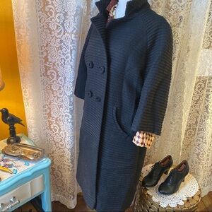 Gorgeous VTG 1960’s Black Mid-Mod Ribbed Wool-Blend Swing Coat - XL